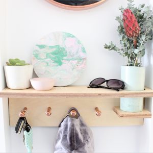 Birch Plywood and Copper Key Hook with vase shelf